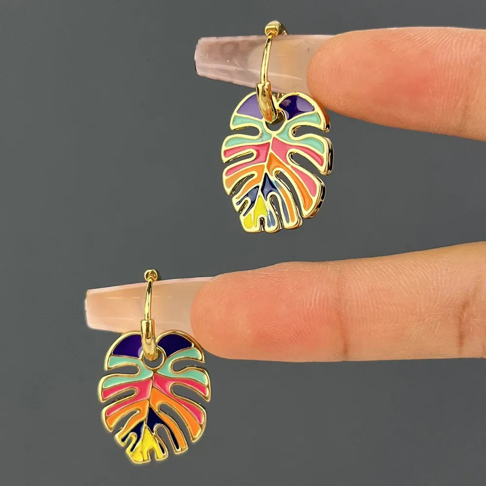 Wholesale Zinc Alloy Drop Oil Leaf Cactus Earrings Trendy Jewelry Accessory for Everyday Wear