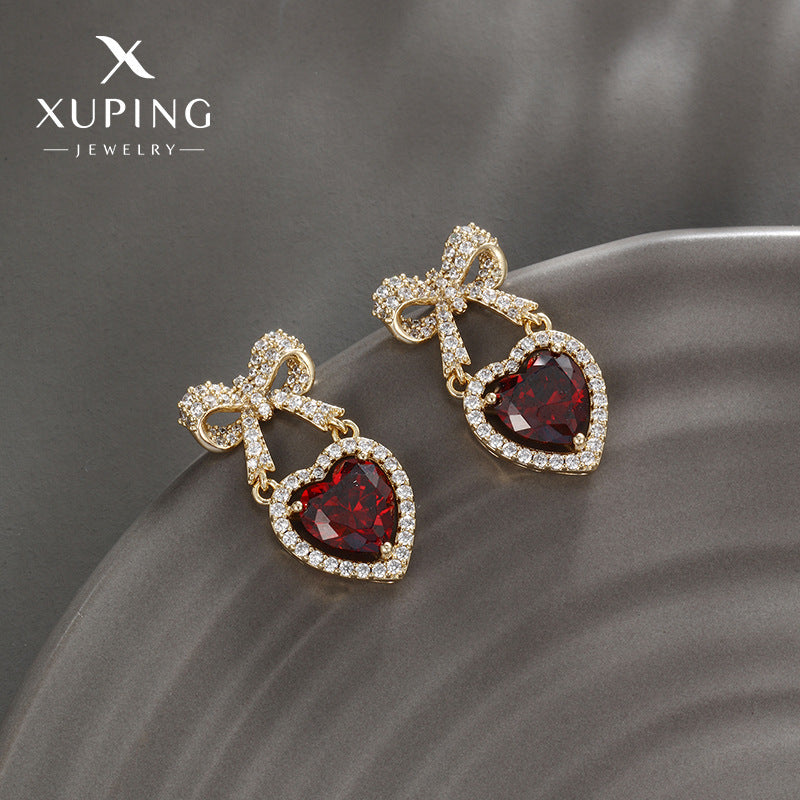 Wholesale Diamond Bow Heart Earrings