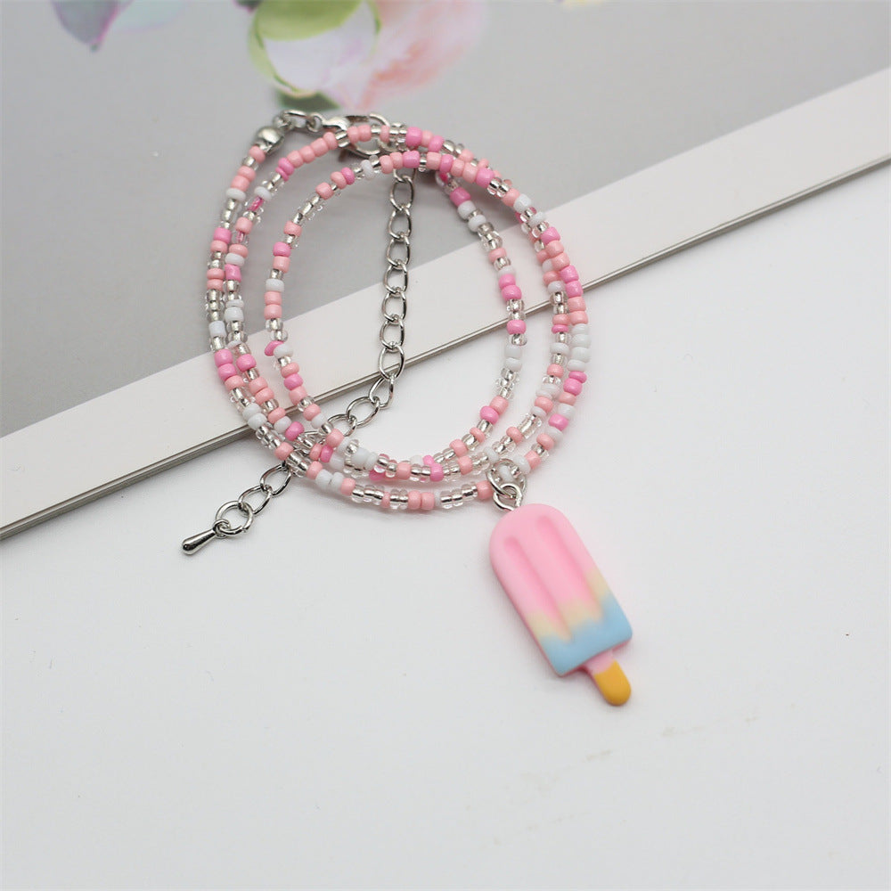 Wholesale Colorful Beaded Resin Ice Cream Pendant Necklace