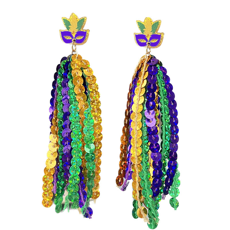 Wholesale 2pcs/ pack Carnival Glitter Tassel Feather Earrings