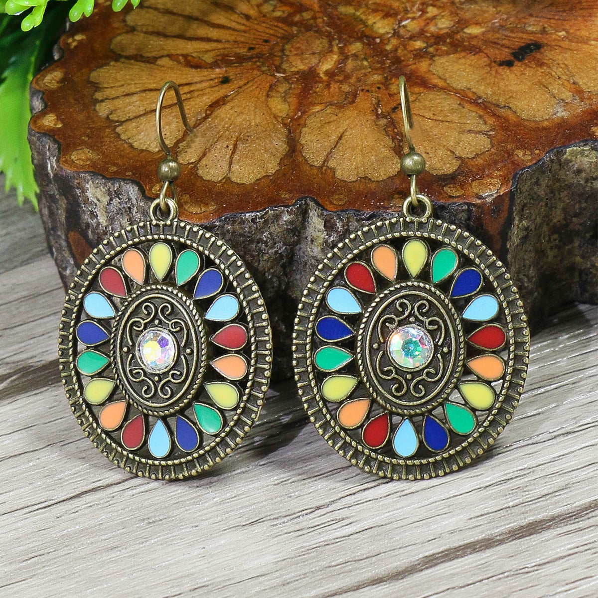 Wholesale Bohemian Retro Colorful Drop Earrings Alloy Electroplated Fashion Accessory