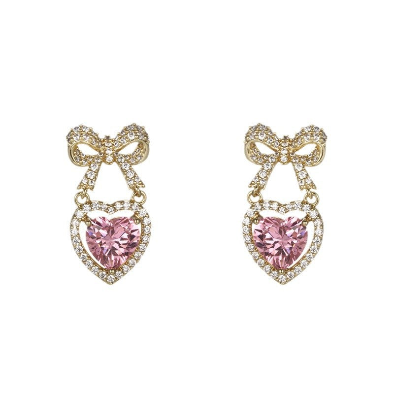 Wholesale Diamond Bow Heart Earrings