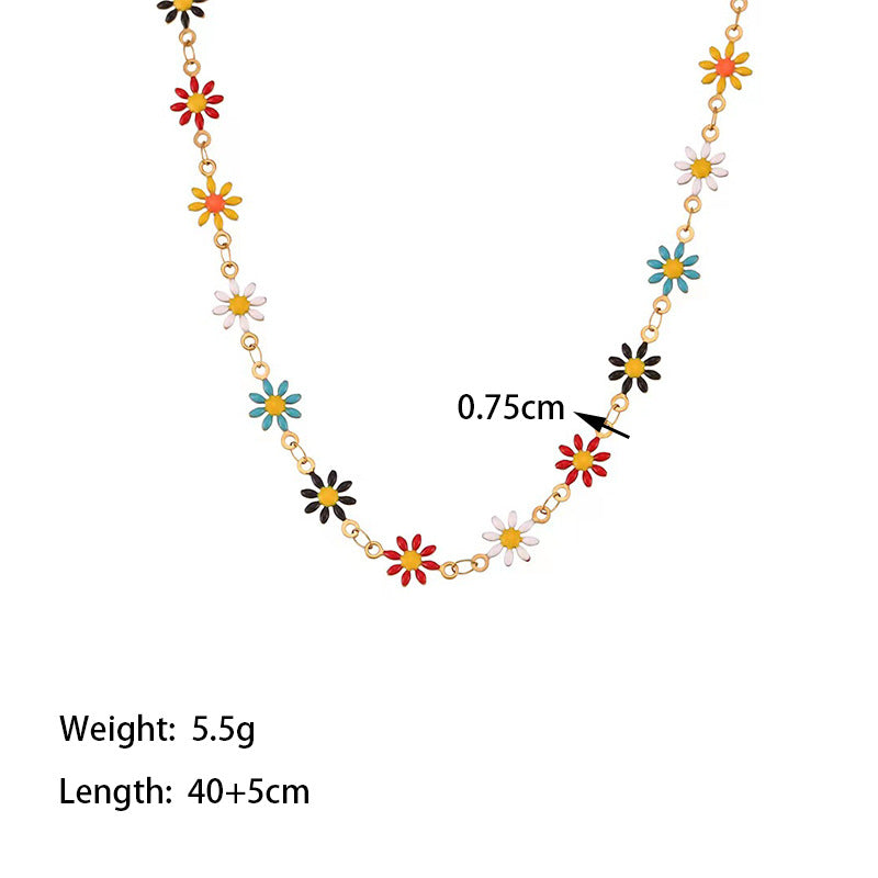 Wholesale Titanium Steel Necklace 18K Gold Plated Necklace Colored Oil Drop Daisy Chain Necklace Bracelet ACC-NE-Tais007