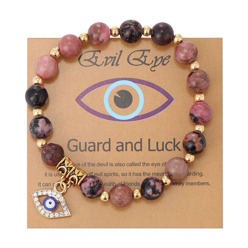 Wholesale  8mm Pink Zebra Stone Bracelet Devil' s Eye Pendant Bracelet