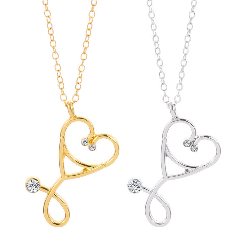 Wholesale Creative Stethoscope Pendant  Hollow Rhinestone Necklace
