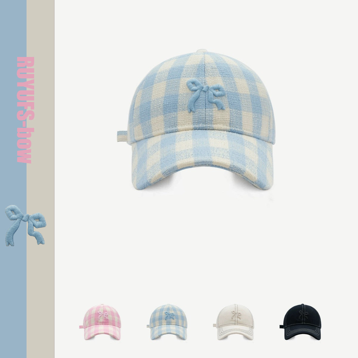 Wholesale Vintage Bow Hat Embroidery Plaid Cap Baseball Cap ACC-HT-JianYang001