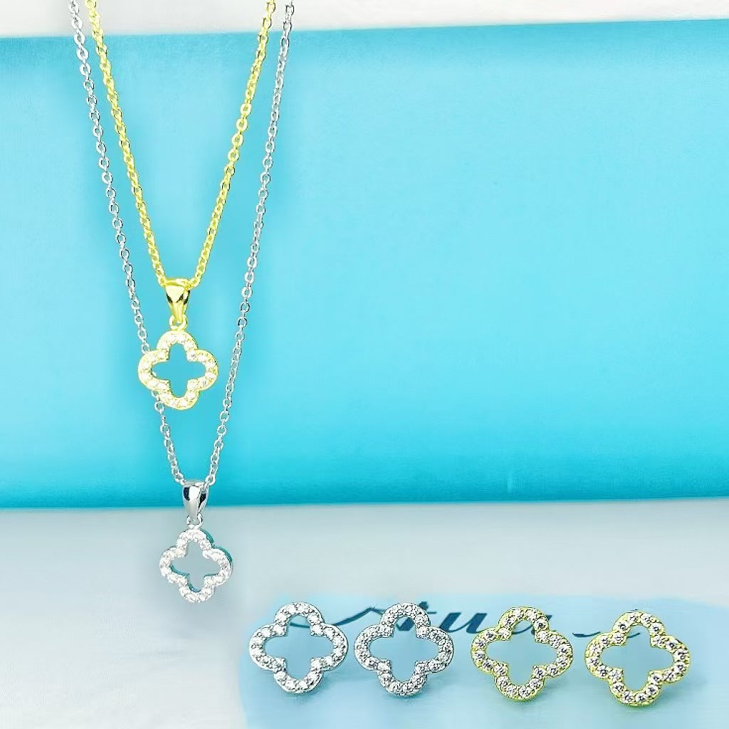 Wholesale Trendy Four Leaf Clover Hollow Pendant Necklace Gold Plated Copper Party Fashion Accessory For Women Boutique Resale
