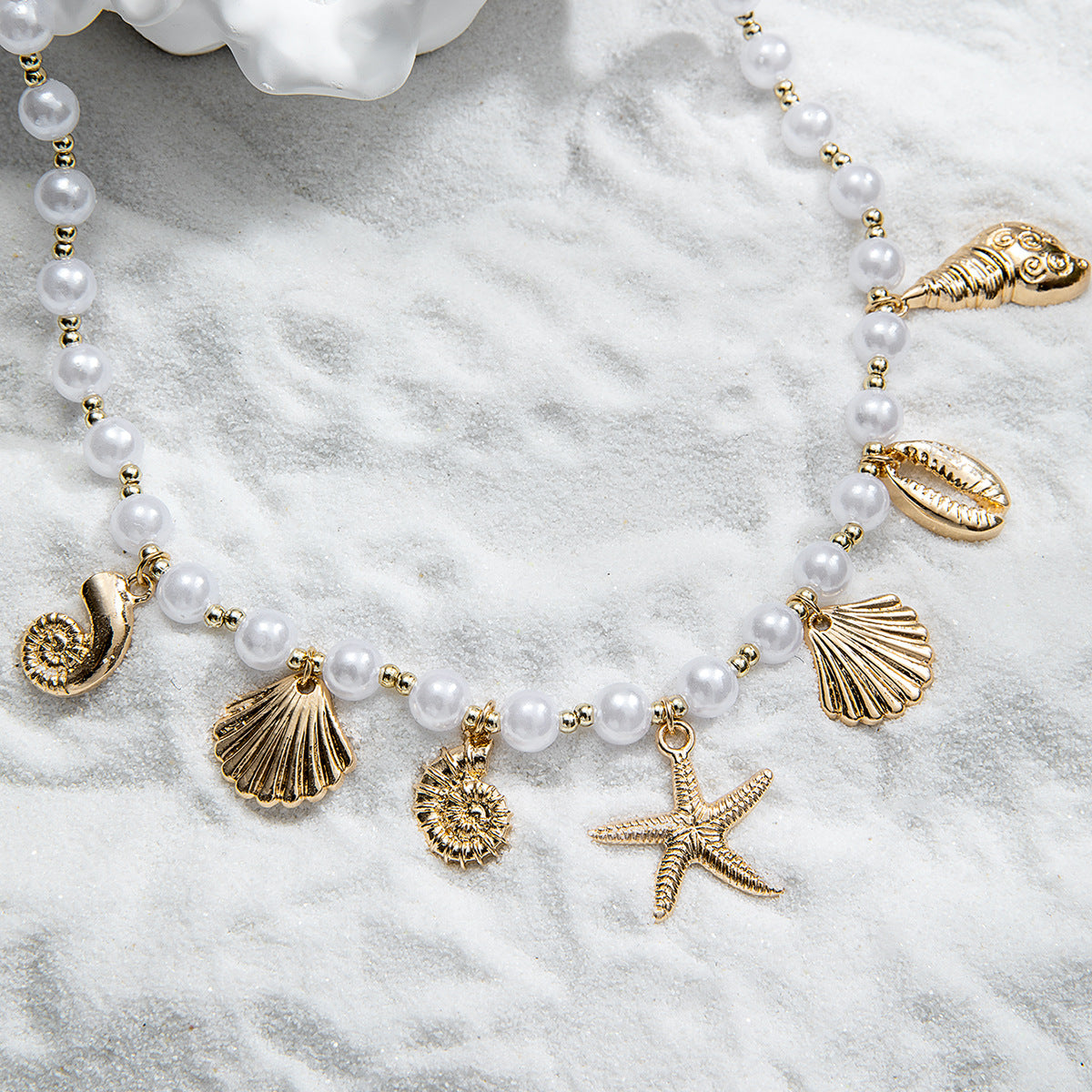 Wholesale Bohemian holiday style alloy starfish alloy conch alloy shell necklace