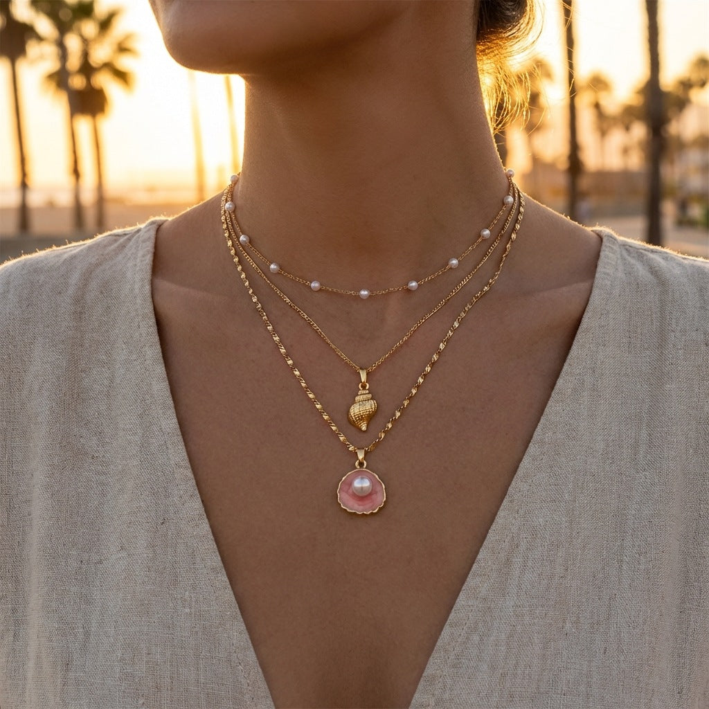 Wholesale Ocean Beach Style Double Layer Shell Starfish Choker Necklace Fashion Layering Jewelry For Party Gift Boutique