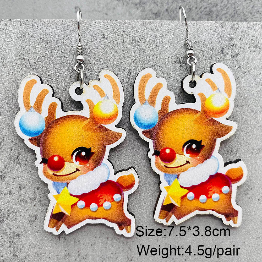 Wholesale Christmas Santa Claus Christmas Stocking Elk Wood Earrings ACC-ES-ChenY055
