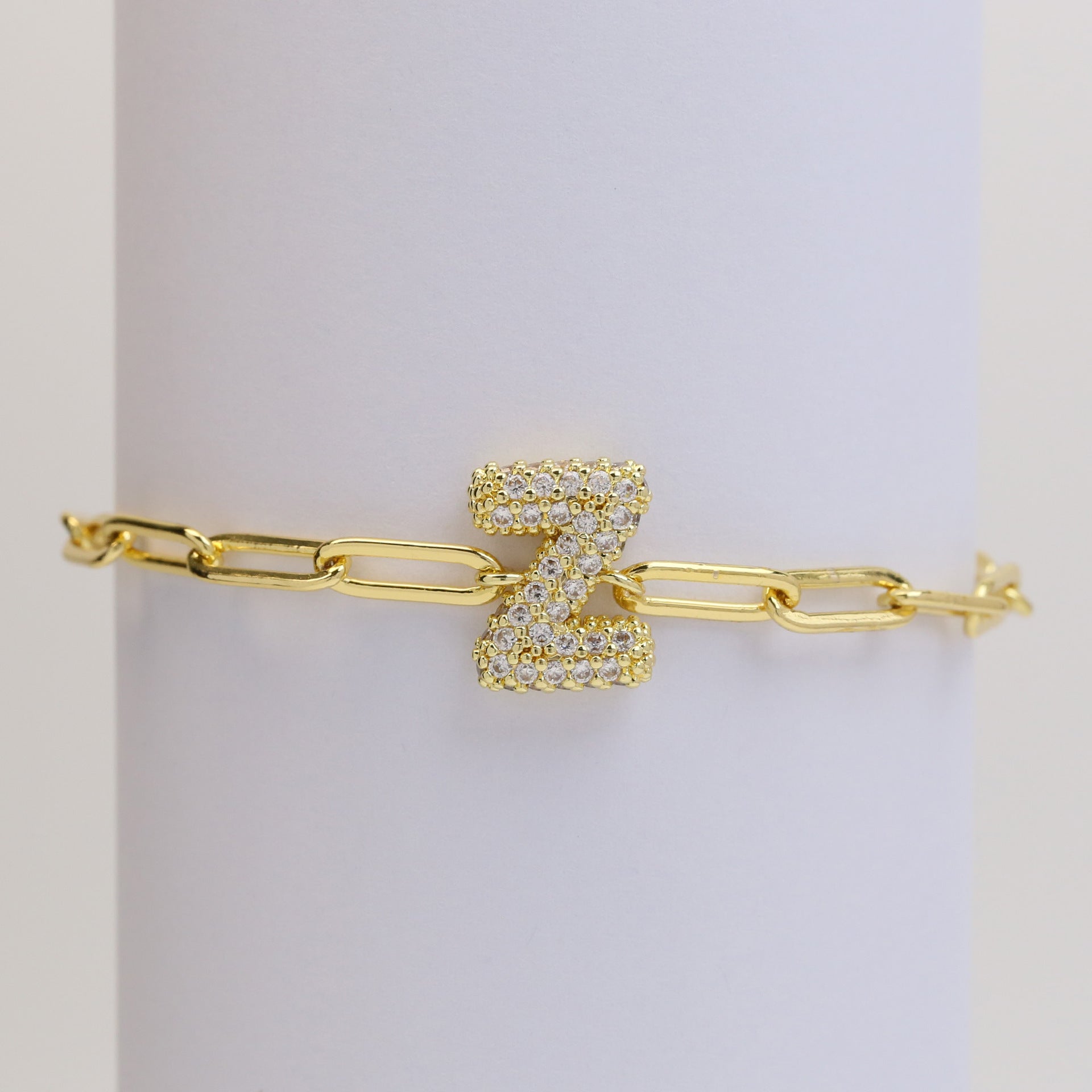 Wholesale 18k Bubble Balloon Diamond 26 Letter Paper Clip Adjustment Bracelet ACC-BT-BaiYi001