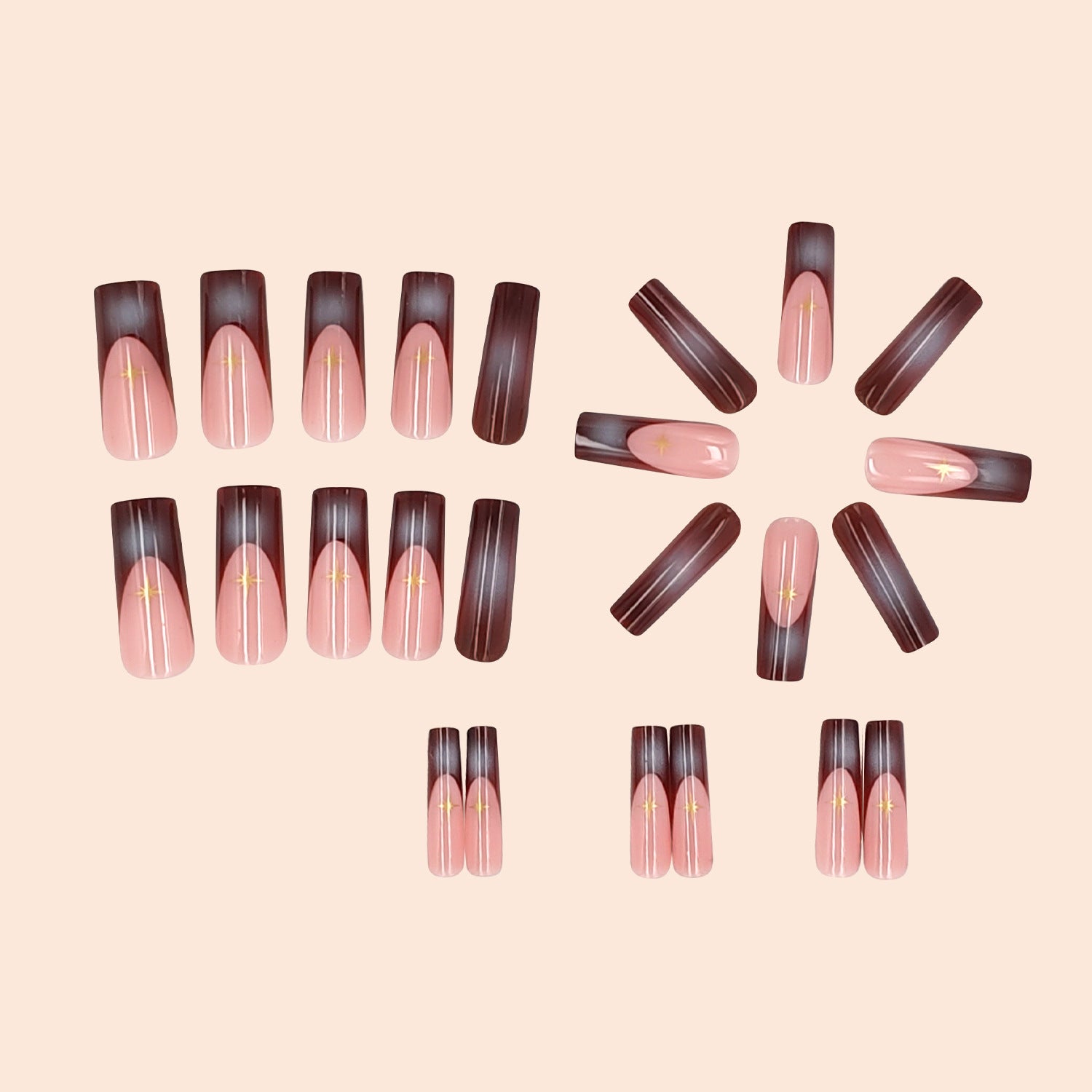 Wholesale 24 Pieces/box Shiny Silver Star Manicure Press-on Nails Kits Nail Stickers ACC-NS-NaiEr006