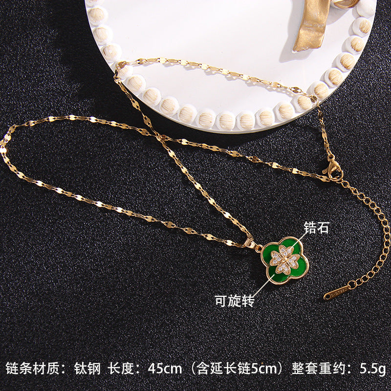 Wholesale rotating flower necklace zircon pendant titanium steel clavicle chain ACC-NE-Rongc001
