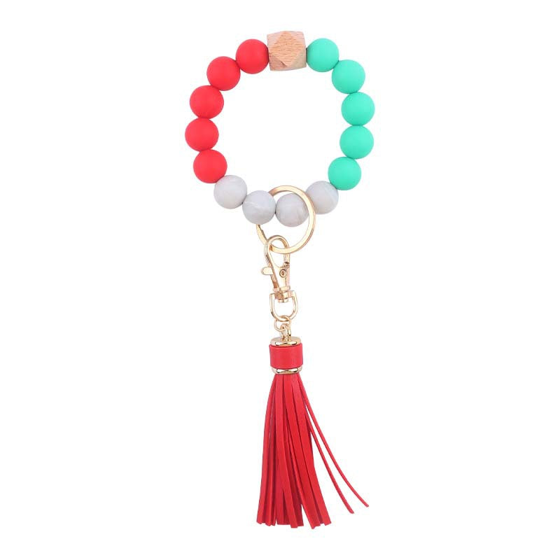 Wholesale  leather PU tassel silicone bracelet wrist keychain
