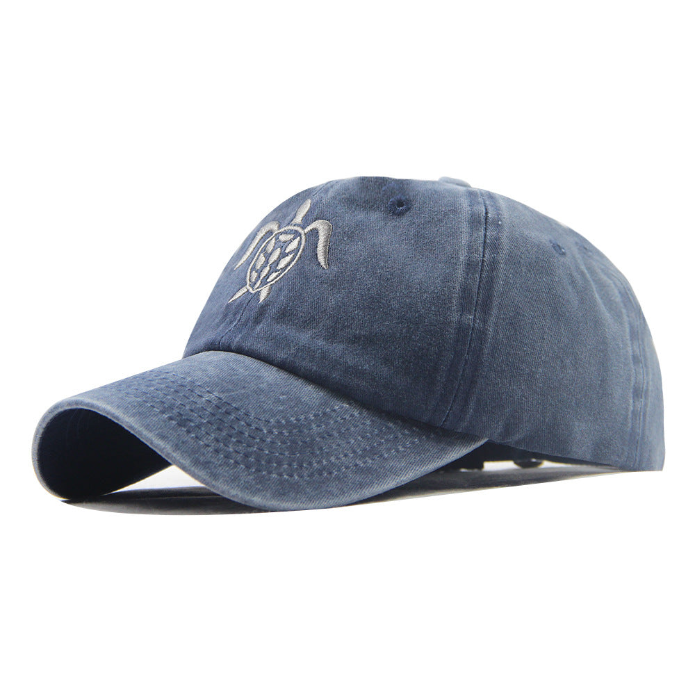 Wholesale Sea Turtle Embroidery Washed Denim Distressed Baseball Cap Hat ACC-HT-SuTe001