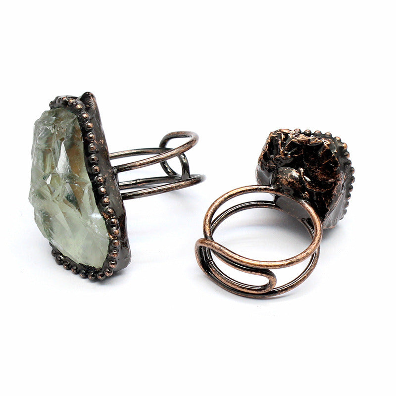 Wholesale natural stone personality retro unshaped pull stone aquamarine original stone ring