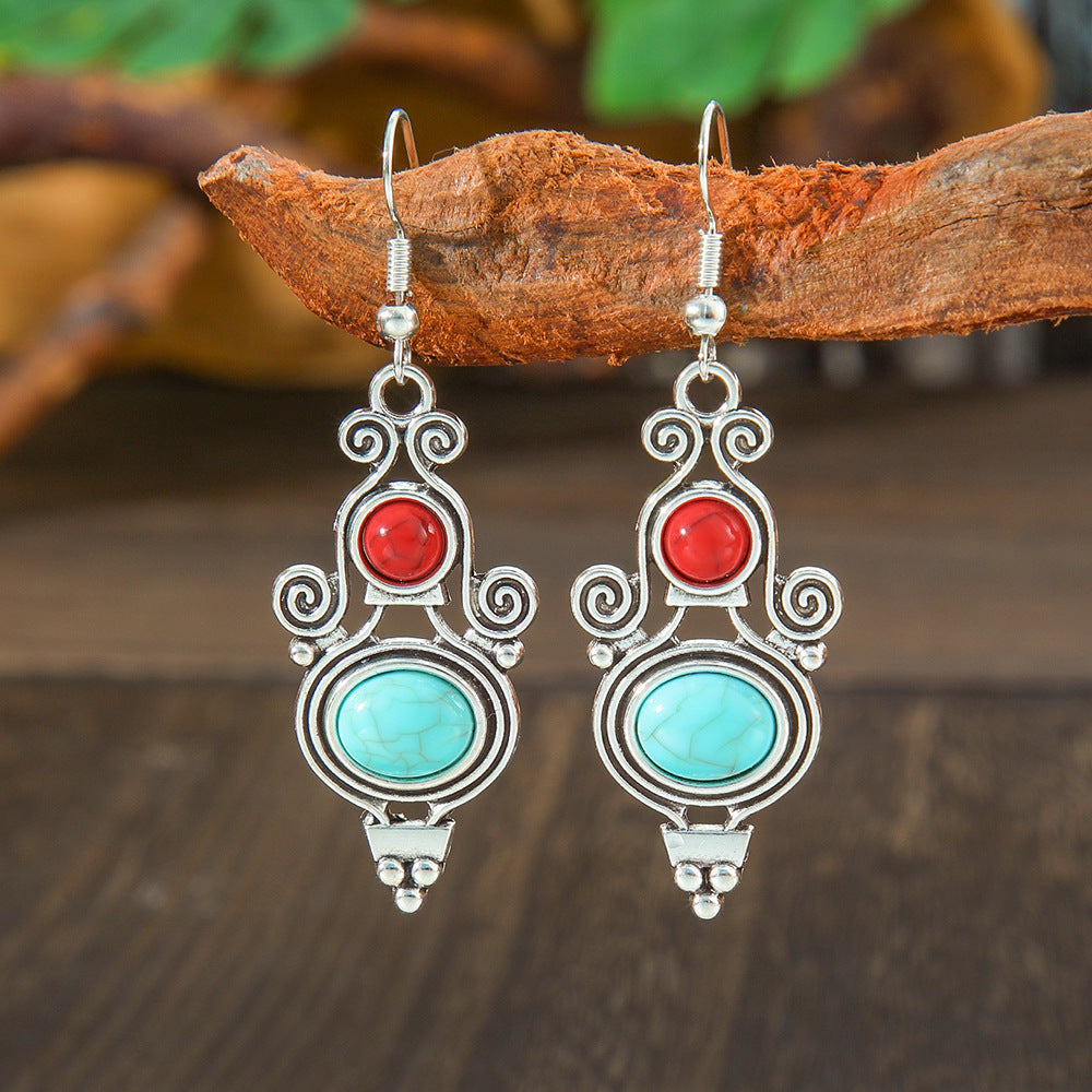 Wholesale Bohemian Geometric Turquoise Metal Earrings Fashion Accessory for Gift