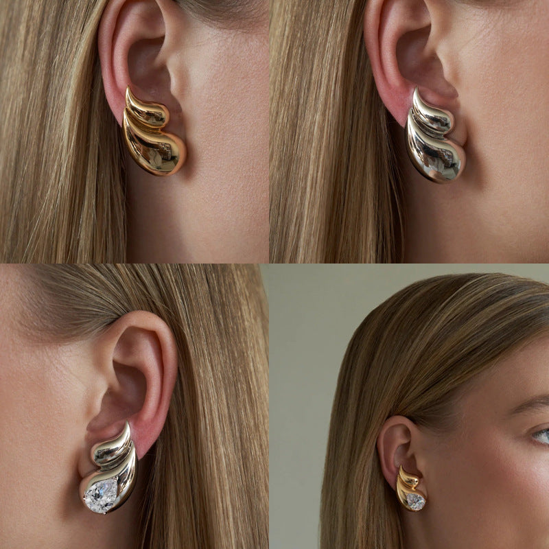 Wholesale  18K Gold Wings Earrings Double-layer Water Drops Inlaid Zircon  Light Luxury Earrings