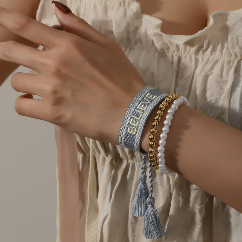 Wholesale  letter printed pearl bracelet adjustable bracelet