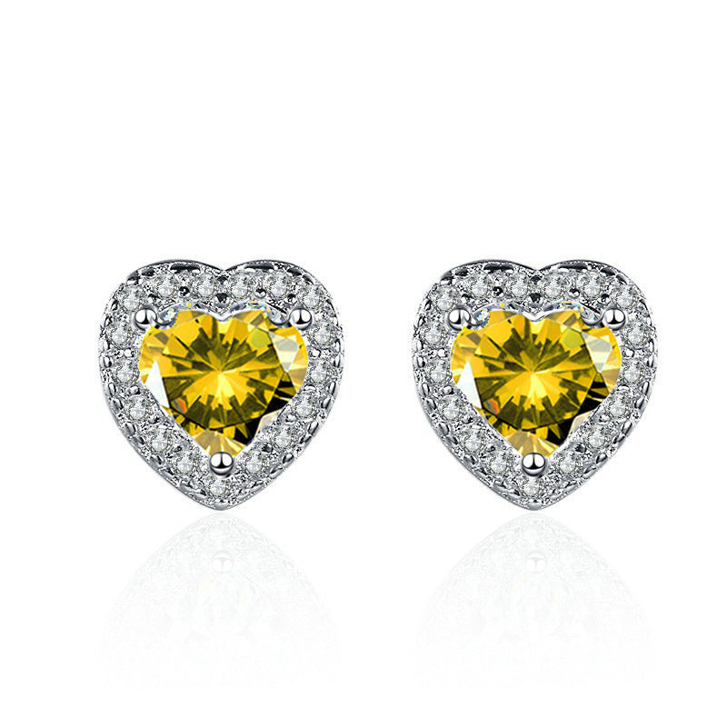 Wholesale  Love Micro Set Simulation Diamond Super Flash  Zircon Heart-shaped Earrings