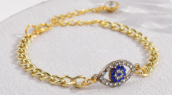 Wholesale Evil Eye Light Blue Adjustable String Bracelet with Gold Beads Handmade Jewelry Accessory
