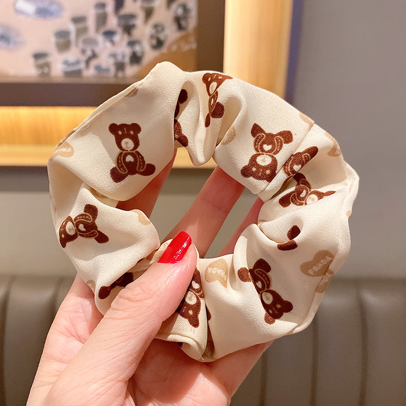 Wholesale Leopard Print Bear Light Luxury Style Milk Tea Color Hair Scrunchies ACC-HS-Huidi024