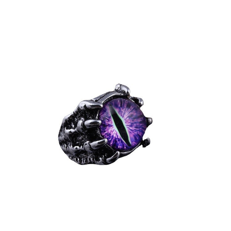 Wholesale Retro Dragon Claw Eye Ring with Red Glasses Detail,  Alloy Punk Jewelry Accessory for Everyday Wear