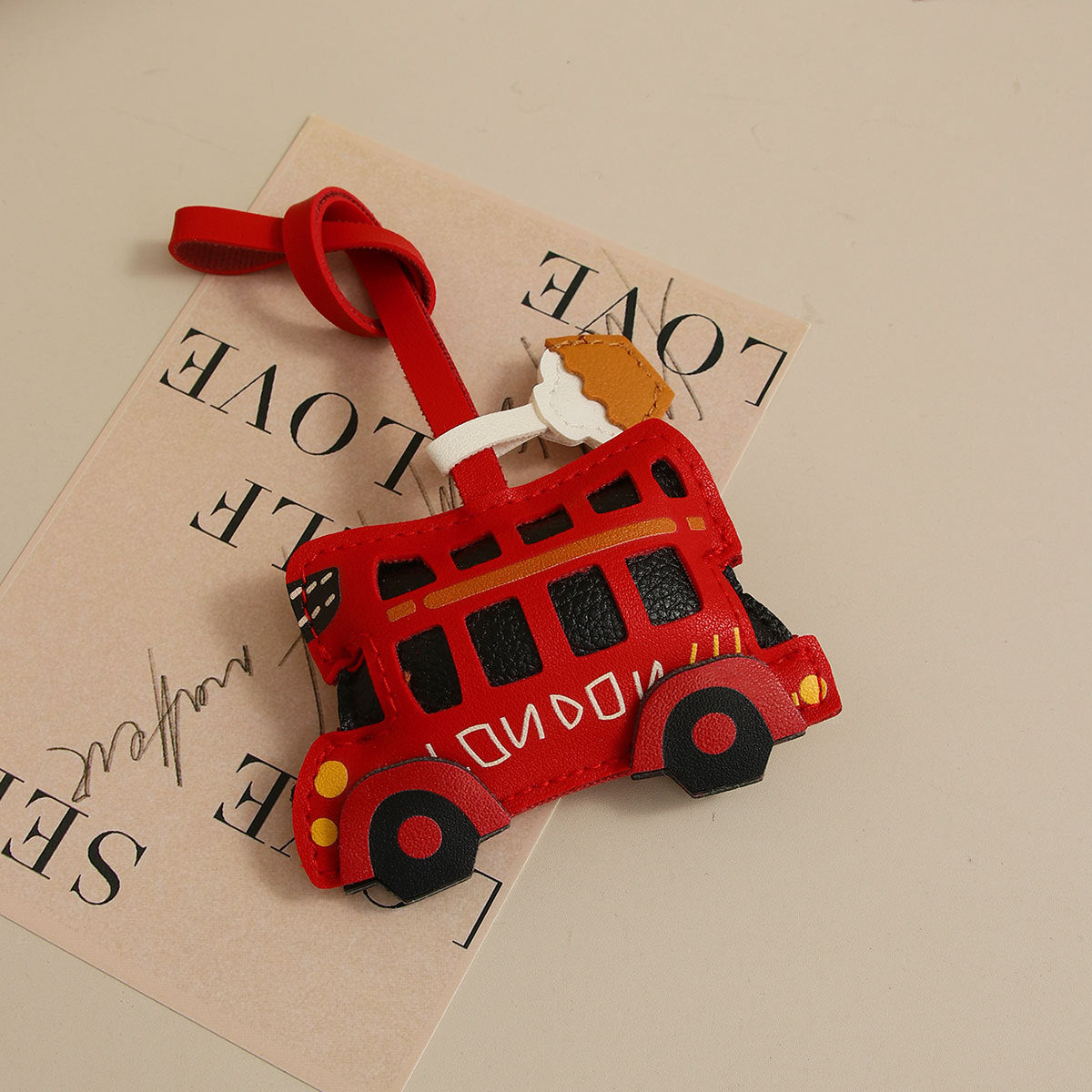 Wholesale PU leather London bus-shaped coffee cup bag charm