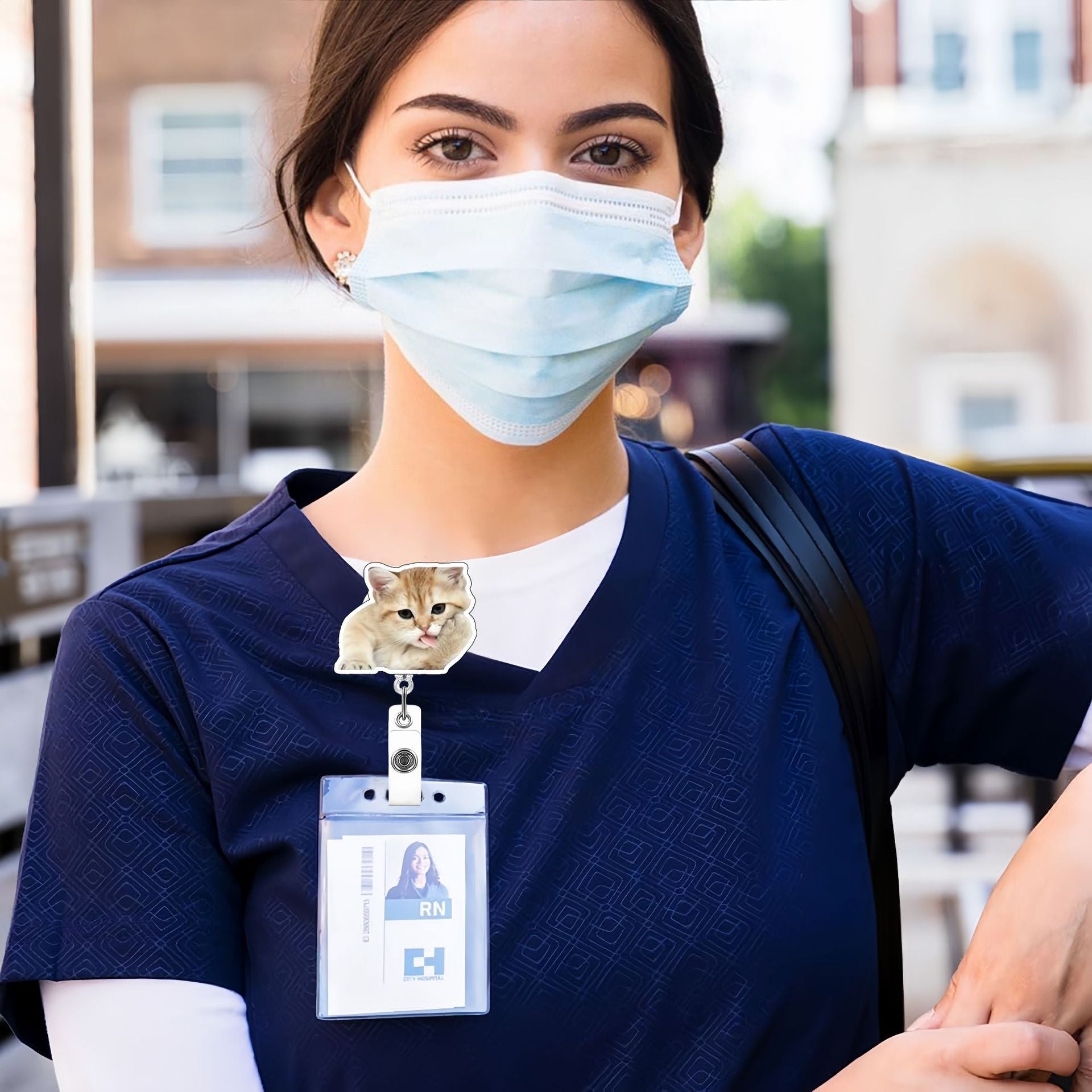 Wholesale Cute Cat Acrylic Retractable Rotating Badge Keychain