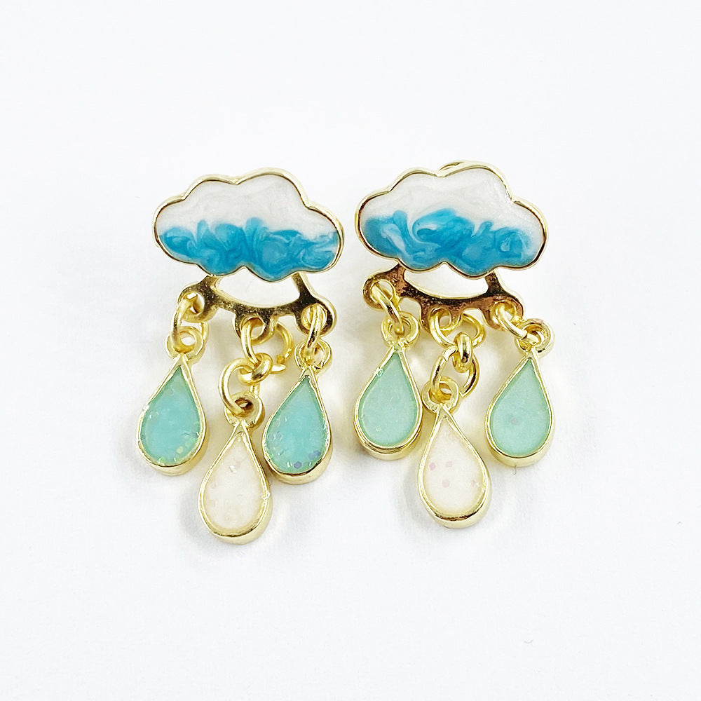 Wholesale Alloy Cloud Raindrop Earrings Dripping Oil Trendy Fashion Accessory