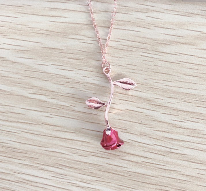 Wholesale Creative Water Drop Red Rose Necklace