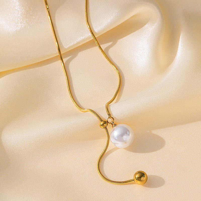 Wholesale Pearl Snake Chain Round Bead Adjustable Necklaces