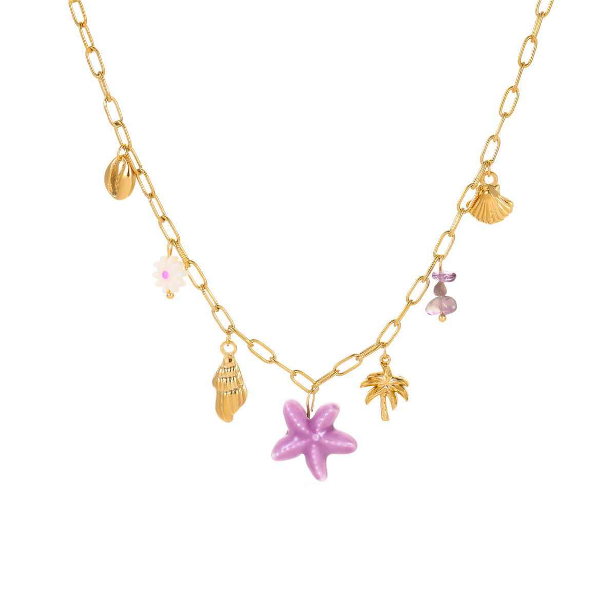 Wholesale Beach Shell Starfish Necklace Stainless Steel Necklace 18K Gold Bracelet