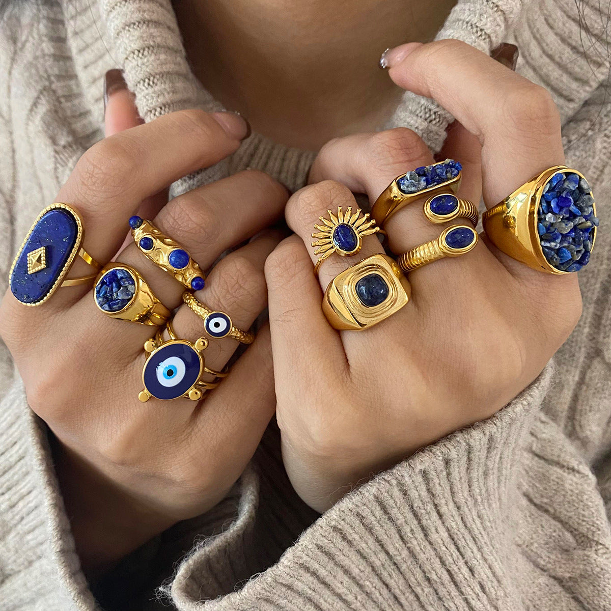 Wholesale Stainless Steel Natural Stone Geometric Ring Fashion Jewelry Accessory Everyday Wear