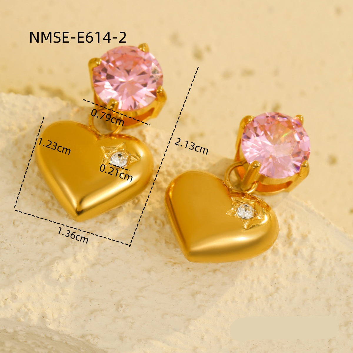 Wholesale stainless steel golden smooth love zircon pendant earrings