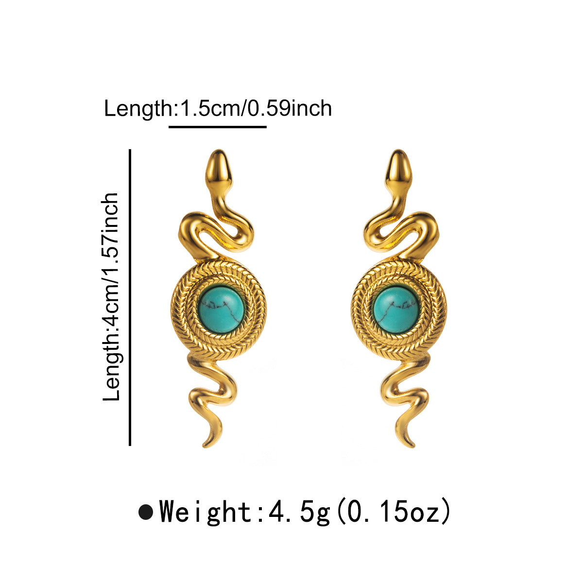 Wholesale Style Niche Design Sense Serpentine Earrings Stainless Steel Plated 14k Gold Set Turquoise Earrings