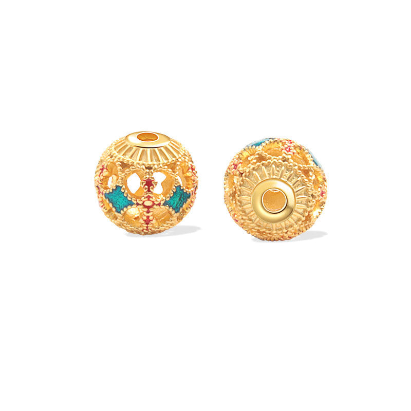 Wholesale S925 sterling silver ancient gold cloisonne auspicious spacer beads enamel loose beads
