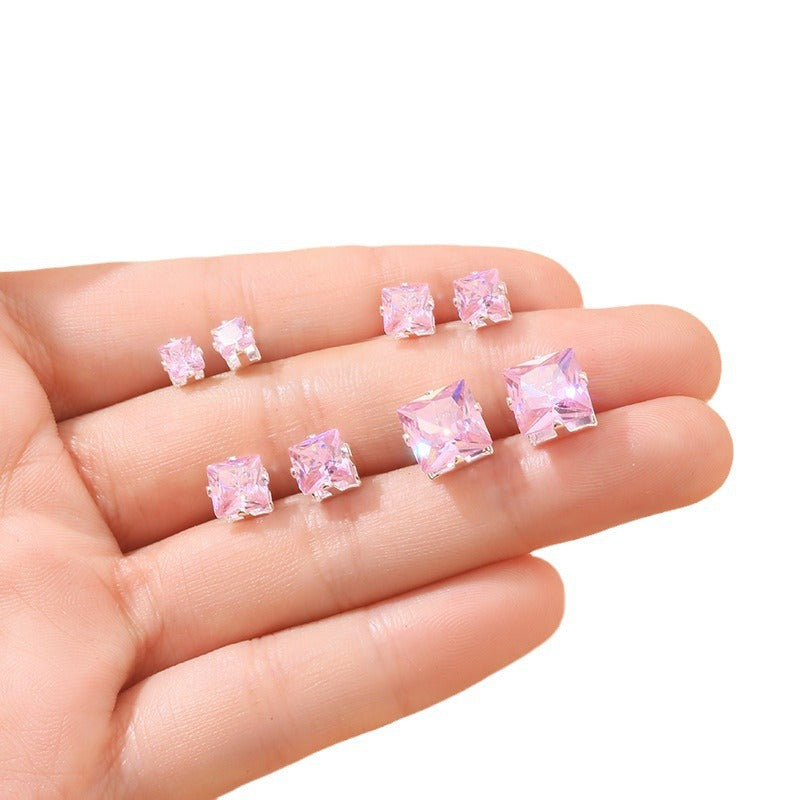 Wholesale S925 ear hole four-claw square zircon  light luxury earring