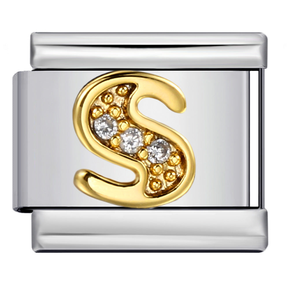 Wholesale  Italian module  stainless steel with diamond letters DIY bracelet