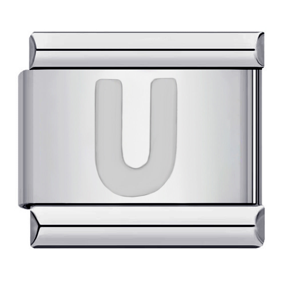 Wholesale Italian Charm Bracelet 9mm DIY Splicing Removable Silver Concave Letters Stainless Steel Composable Bracelet