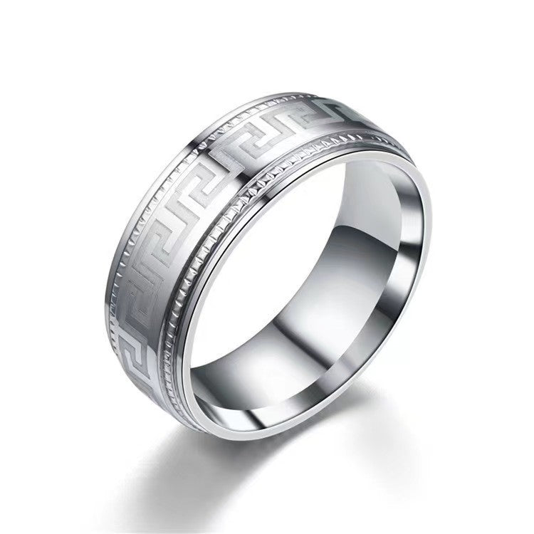 Wholesale Titanium Steel 18k Gold Men's Great Wall Pattern Rings ACC-RS-JinJ001