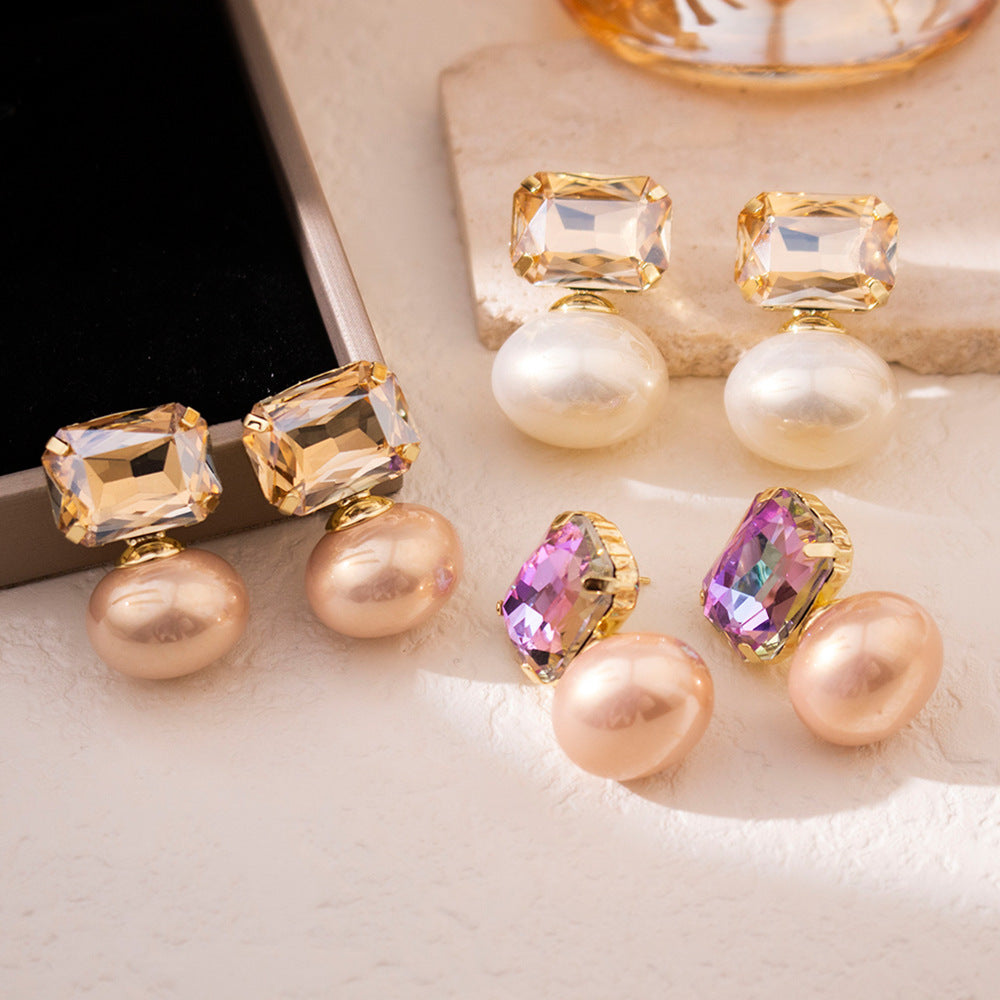 Wholesale Vintage Baroque Large Pearl Earrings Geometric Zircon Design Sense Earrings