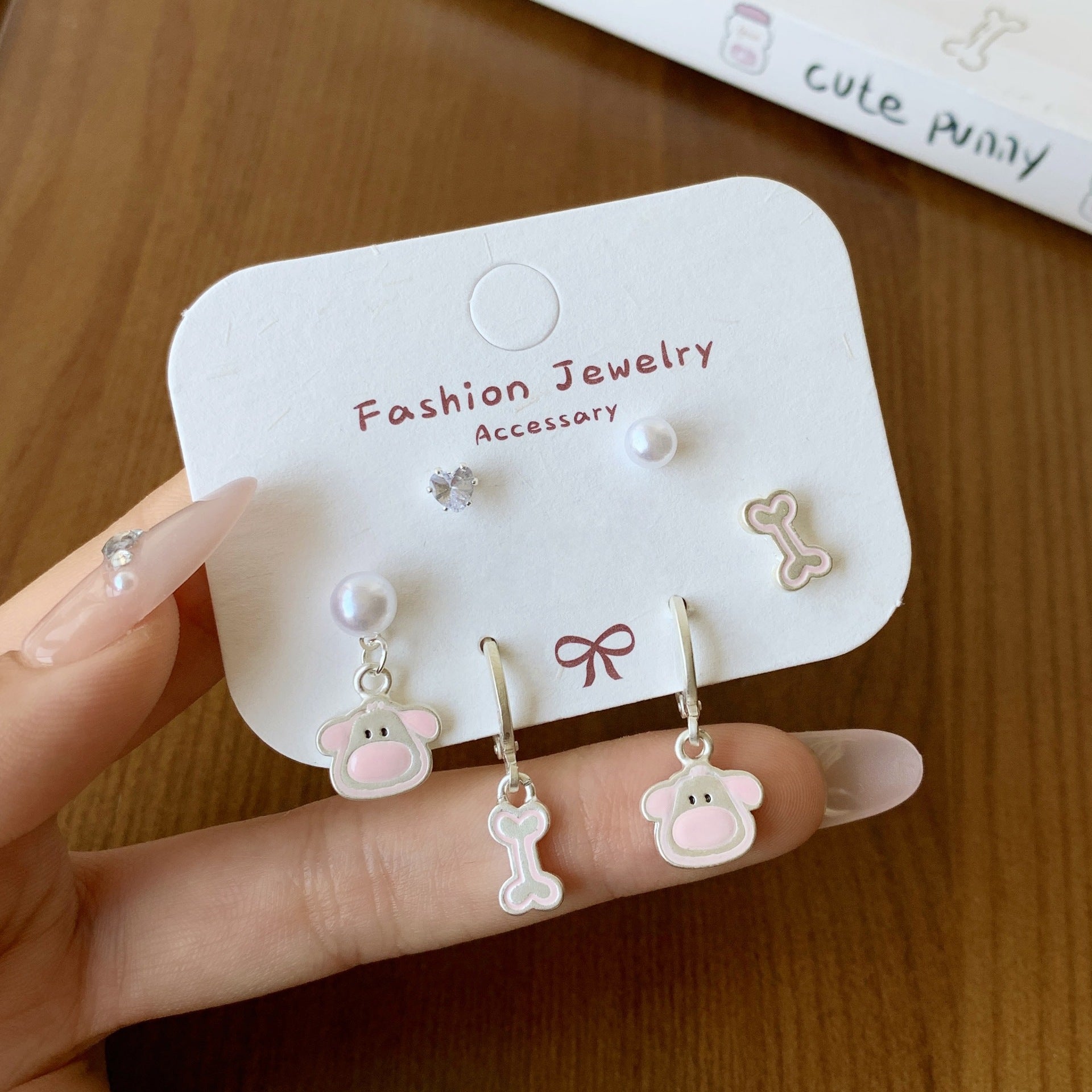 Wholesale Silver Cat Fishing Earrings Silver Needle,   Cartoon Oil Drop Puppy Design Stud Earrings