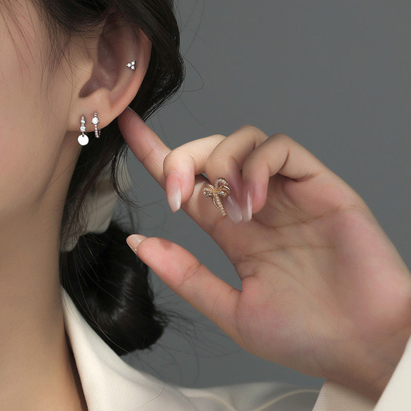 Wholesale Korean-Style Round Hoop Earrings Silver-Plated Diamond Studded Trendy Jewelry For Women Everyday Wear