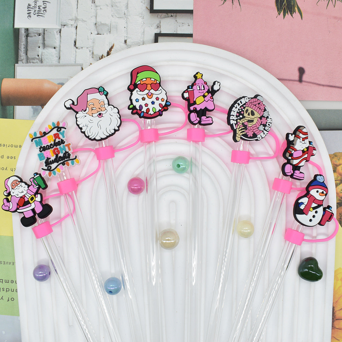 Wholesale Random 100pcs Christmas 10mm PVC Soft Straw Tube Cap ACC-SCR-RYY091