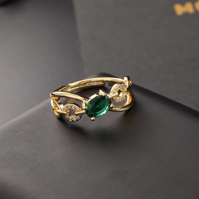 Wholesale European Fashion Sparkling Gold Plated Copper Zircon Open Ring Geometric Chic Jewelry Accessory Gift