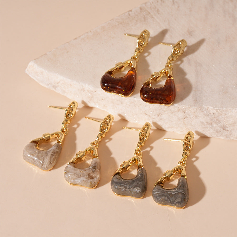 Wholesale  Resin Irregular Geometry Bag Silver Pin Earrings