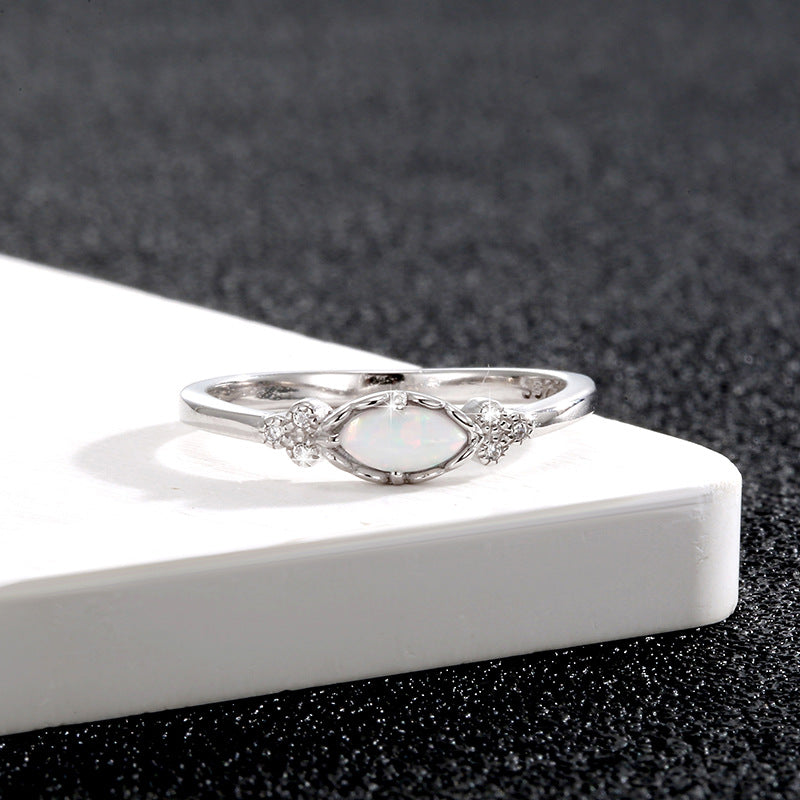 Wholesale S925 Sterling Silver Gem Egg-Shaped Oper Stone Ring