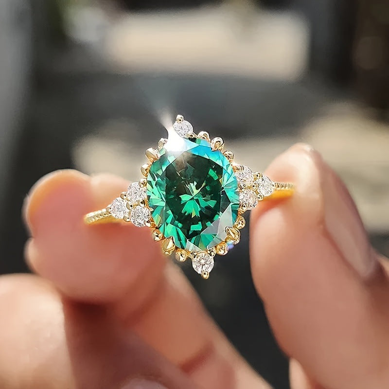 Wholesale Stylish French Retro Green Electroplated Copper Ring For Women Jewelry Accessory