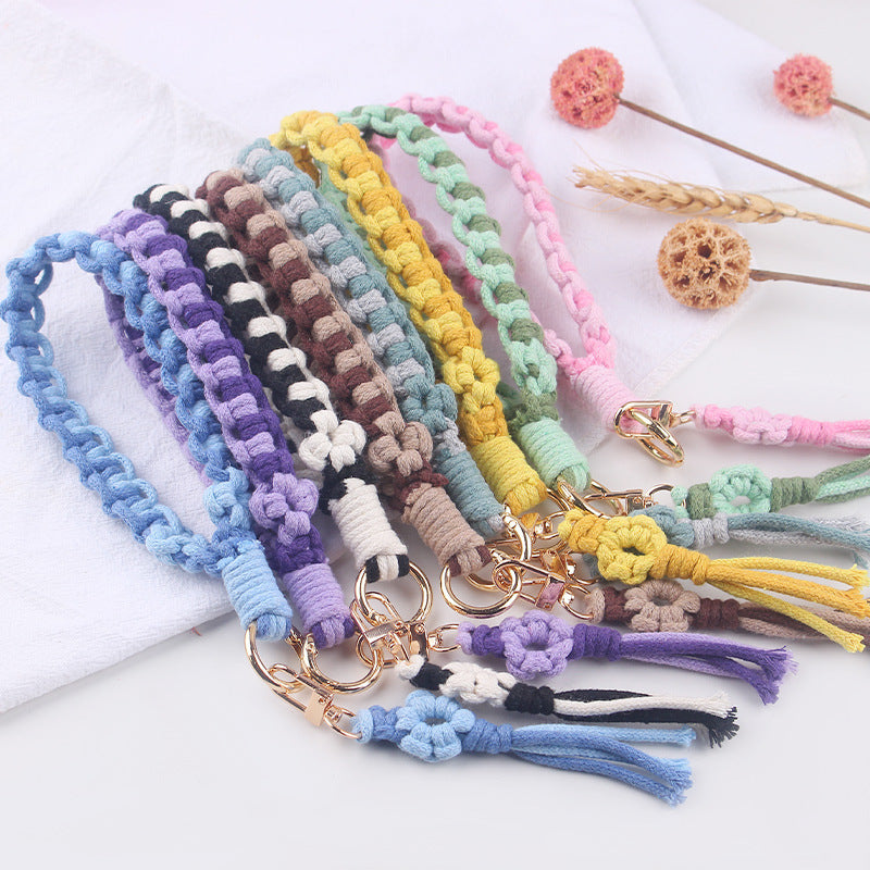 Wholesale Hand-woven Daisy Pattern Lanyard Keychain